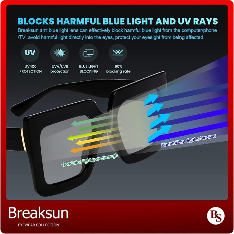 Breaksun Oversized Blue Light Glasses for Women Fashion Thick Square Computer Eyewear Non-Prescription Black Glasses (New Black+ Brown Orange) - Image 5